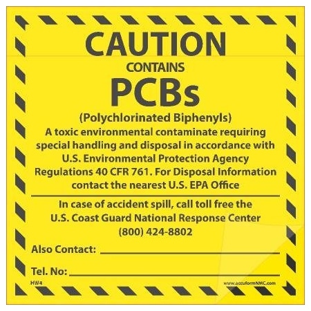 Nmc Self Lamination Caution Contains Pcbs Labels, Pk25 HW4SL25