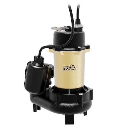 K2 Pumps 1/2 HP Cast Iron Submersible Effluent Pump with Piggyback Tethered Switch SWF05001TPK