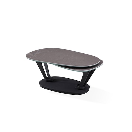 Homeroots 36" Gray And Black Faux Marble And Metal Oval Coffee Table 554269
