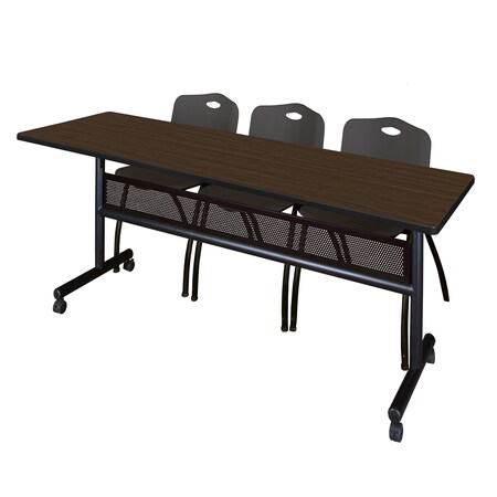 Regency Kobe Flip-Top Privacy Nesting Table W/ 2 M Stack Chairs, 84 in W, 24 in L, Neo Walnut MKFTM8424NW47BK