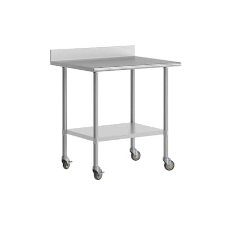 Flash Furniture Reese 30in. x 36in. Work Table, SS Top Shelf, 4in. Backsplash, Adjustable Undershelf, 4 Casters NH-WT-3036-GG-B4-CAS-GG