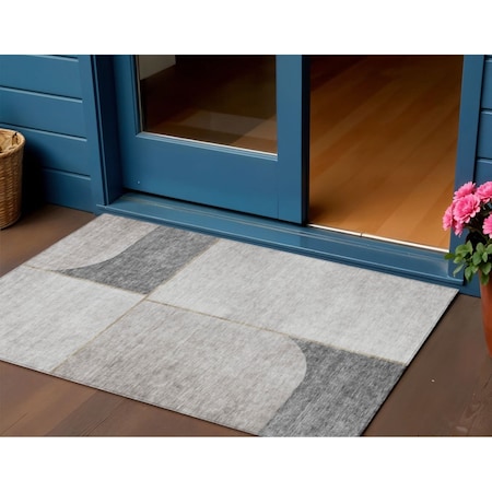 Homeroots 3' X 5' Taupe Beige And Gray Abstract Washable Indoor Outdoor Area Rug 582908