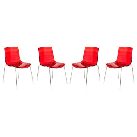 Leisuremod Astor Water Ripple Design Dining Chair, Transparent Red, 4PK AC20TR4