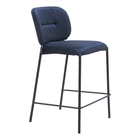 Homeroots Set of Two 25" Blue and Black Velvet and Steel Counter Height Bar Chairs, 2PK 564996