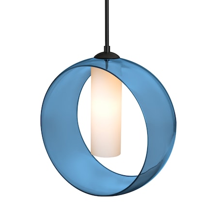 Besa Lighting Besa Plato Pendant, Blue/Opal, Black Finish, 1x 60W MAX E26 Base 1JT-PLATOBL-BK