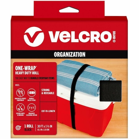 Velcro Brand Reclosable Fastener, 30 ft, 1-1/2" W, Black 91372