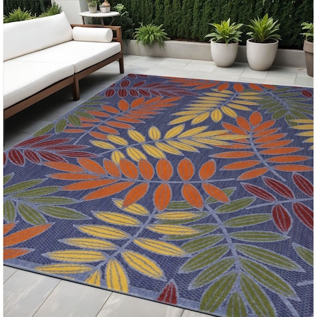 Homeroots 5' X 7' Orange Green And Blue Indoor Outdoor Area Rug 527624