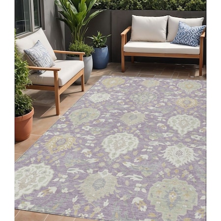 Homeroots 5' X 8' Lavender Gold And Green Damask Washable Indoor Outdoor Area Rug 599431