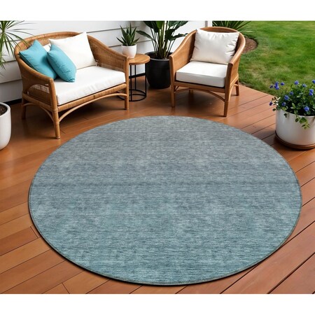 Homeroots 8' Teal Blue Gray And Charcoal Round Ombre Washable Indoor Outdoor Area Rug 588578