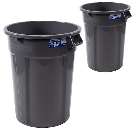 Magnum Tool 55 Gallon Trash Can, Construction Grade, Heavy Duty Plastic (2 Pack) CMTC-C000-55G02