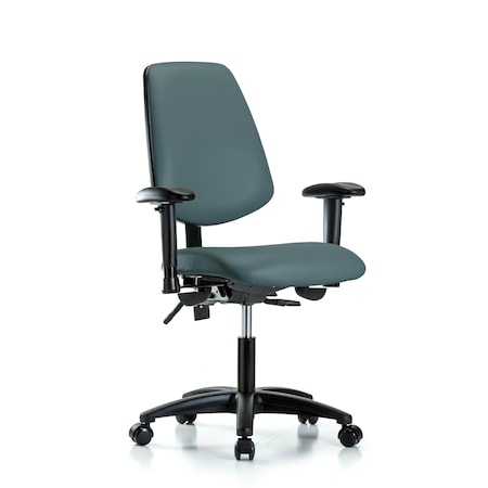 Blue Ridge Ergonomics Desk Chair Adjustable Arms, 18" to 23" Height, Vinyl, Colonial Blue BR-VDHCH-MB-RG-T1-A1-RC-8546