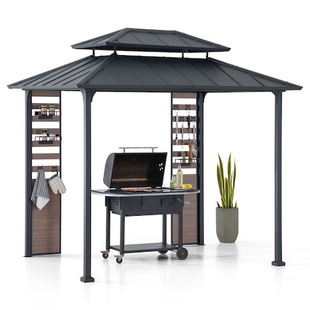 Sunjoy 7 ft. x 9 ft. Grill Gazebo with Shelves and Hooks A102027630