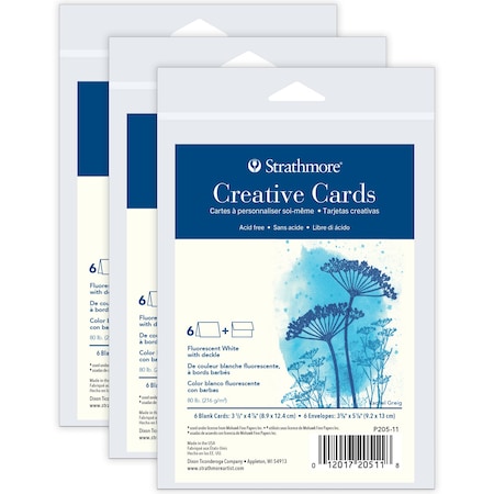 Strathmore Creative Cards & Envelopes, Flourescent White W/ Deckle Edge, Anniversary Size, 3.5''x4.875'', 18PK P205-11