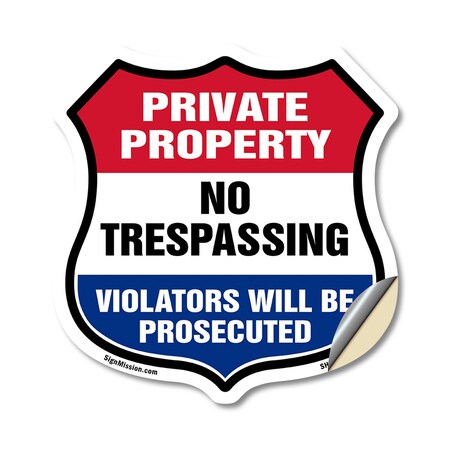 Signmission Private Property Shield Sign No Trespass, 12 Inch X 12 Inch, Vinyl Decal SHI-D-12-453