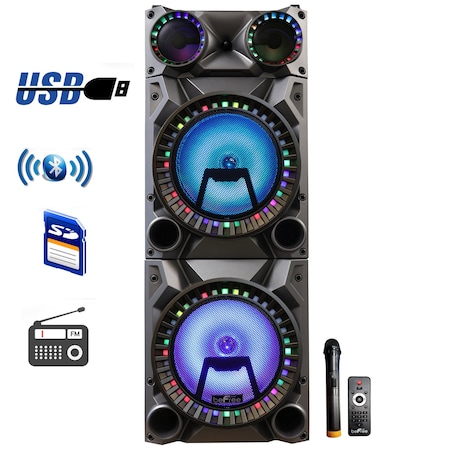Befree Sound 12inch Double Subwoofer Portable Party Speaker with Dual Layer Reactive Party Lights BFS-9160