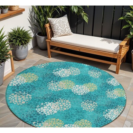 Homeroots 8' Emerald Gray And Ivory Round Polka Dot Washable Indoor Outdoor Area Rug 594234
