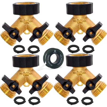 Morvat Heavy Duty Brass & Rubber 2 Way Garden Hose Y Splitter, 4PK MOR-RG-BCONNECTOR-2-4PACK-A