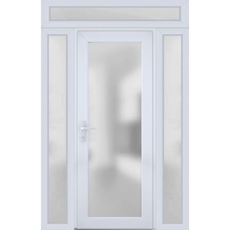 Vdomdoors Front Exterior Prehung FiberGlass Door Frosted Glass / Manux 8102 White Silk / 2 Sidelight and Tran MANUX8102EXD-WS-W16+30+16 x H80+14-RH