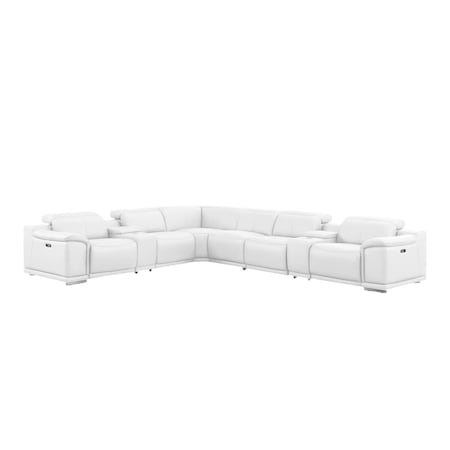Homeroots White Leather Modular L Shaped Eight Piece Corner Sectional With Console 643923