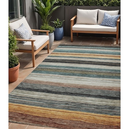 Homeroots 5' X 8' Beige Gold And Brown Striped Washable Indoor Outdoor Area Rug 618251