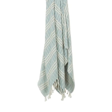 Homeroots 50" X 60" Light Blue And Ivory Striped Cotton Throw Blanket with Fringe 518795