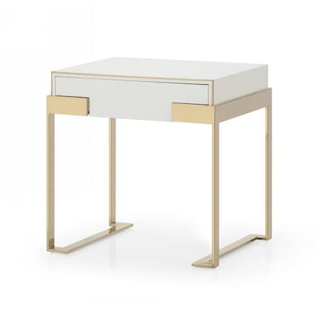 Homeroots 24" Champagne Gold and White One Drawer Nightstand 491588