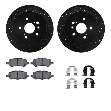 Dynamic Friction Co DFC Brake Rotor - Dimpled & Slotted - Black w/5000 Brake Pads & HW Kit 8512-76169