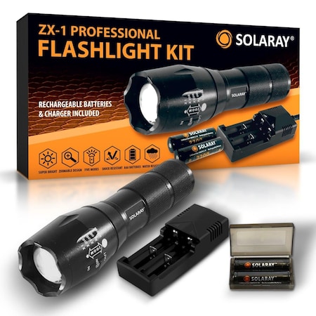 Solaray ZX-1 Rechargeable LED Tactical Flashlight Kit FLA-ZX1-KIT