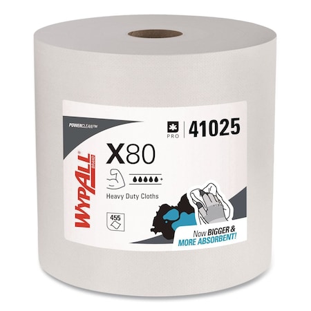 Wypall X80 Cloths with HYDROKNIT, Jumbo Roll, 12 1/2w x 13.4 White, 475/Roll 412-41025