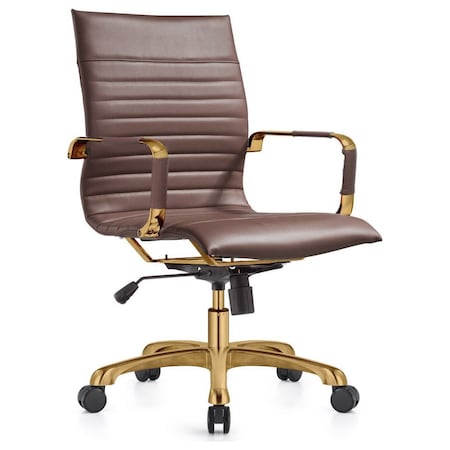 Leisuremod Harris Faux Leather Office Chair with Gold Frame, Dark Brown HOG19DBRL