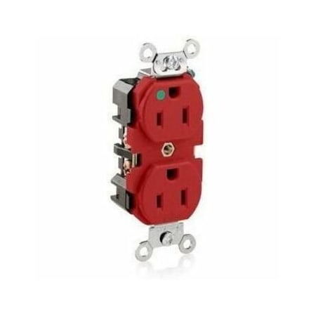 Leviton Straight Blade Receptacle, 5-15R, 15 A, 125V AC, 2 Pole, 3 Wire, Flush Mount, Single, Red 8200-R