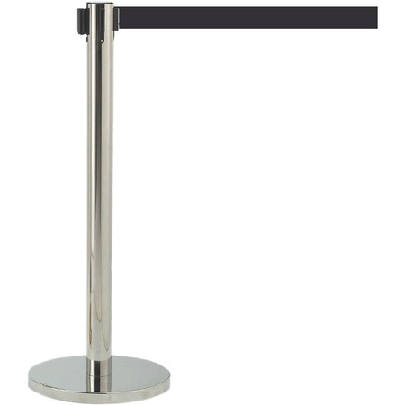 Aarco Retractable Belt Barrier, Chrome Finish/Black Belt, 7 ft Length, Chrome HC-7BK