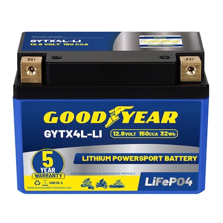 Goodyear GYTX4L-LI Lithium LiFePO4 12.8V 150CCA Rechargeable High Performance Powersport Battery GY4148414