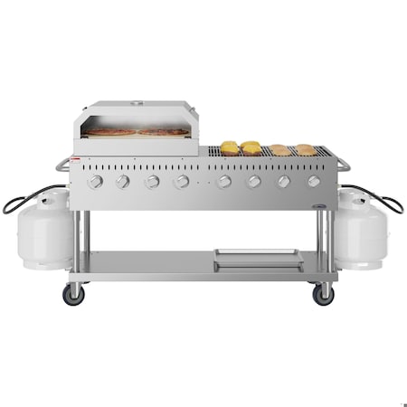 Koolmore 60 in. 8-Burner Commercial Outdoor Propane Gas Grill with 30 in. Pizza Oven in Stainless-Steel,  CGKIT6-P30