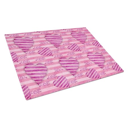 Carolines Treasures Watercolor Hot Pink Striped Hearts Glass Cutting Board, Large BB7566LCB