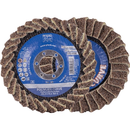 Pferd PFERD Flap Disc, PVL-R, POLIVLIES CURVE, 4-1/2in x 7/8, Coarse, Aluminum oxide 45920