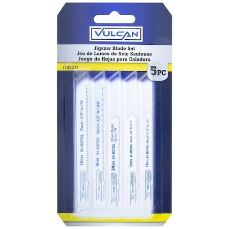 Vulcan Jig Saw Blade Set, 2-3/4, 3-5/8 in L, From 6 to 24 TPI, HSS Tooth Cutting Edge 823510OR