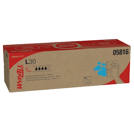 Wypall Wypall L30 DRC Towels (05816), Strong and Soft Wipes, White, 120 Sheets / Pop-Up Box 05816