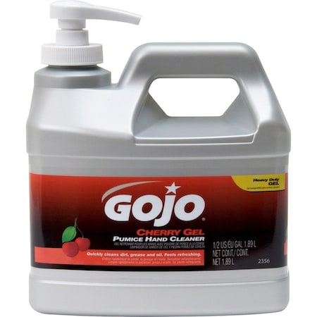 Gojo Gel Hand Cleaner, Includes Pumice Scrubbers, Cherry Fragrance, Dye Free, .5 Gal Pump Bottle 2356-04