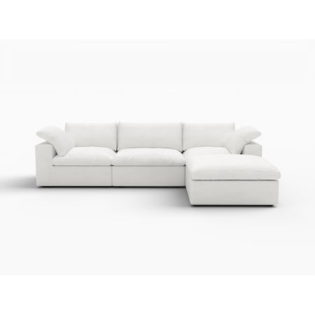 Homeroots 120" White Linen Blend Modular Sofa With Ottoman And Storage 714563
