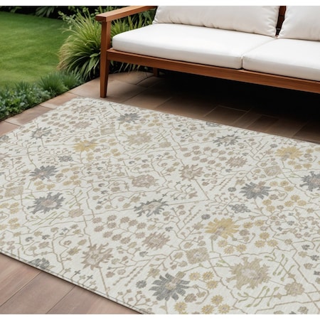 Homeroots 10' X 14' Ivory Beige And Gray Oriental Washable Indoor Outdoor Area Rug 598057