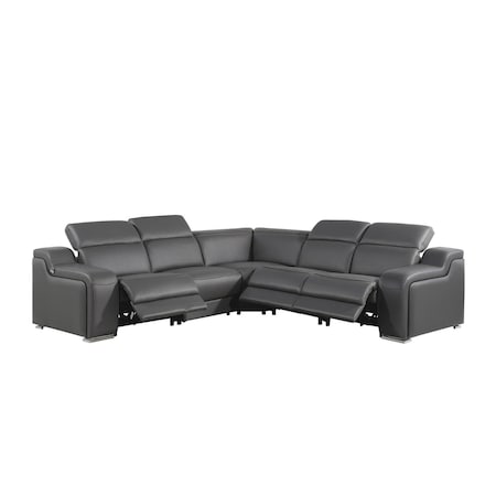 Homeroots Dark Gray Italian Leather Power Reclining L Shaped Five Piece Corner Sectional 544981