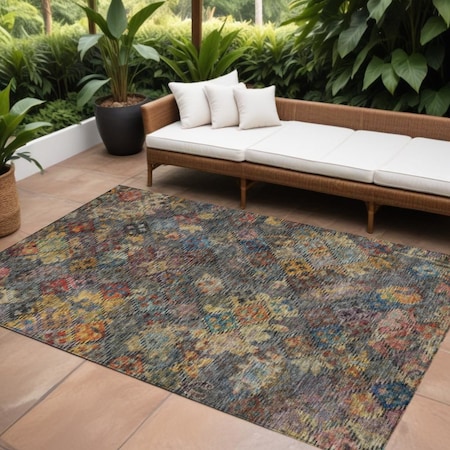 Homeroots 9' X 12' Gray Green And Terra Cotta Floral Washable Indoor Outdoor Area Rug 604160