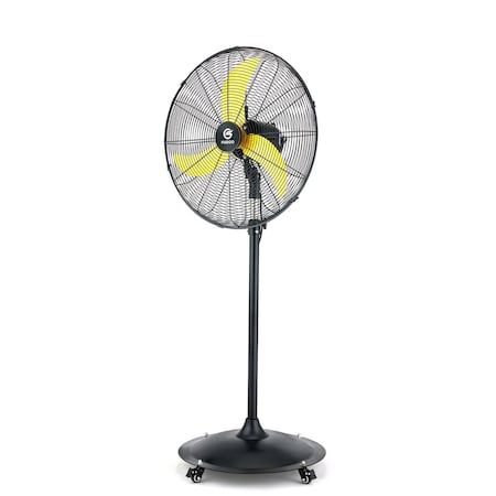 Edendirect 24 in. BLDC Motor High Velocity Pedestal Fan in Yellow, Sleep Mode, 90 Deg Oscillating, Wheels ZRF-8600A