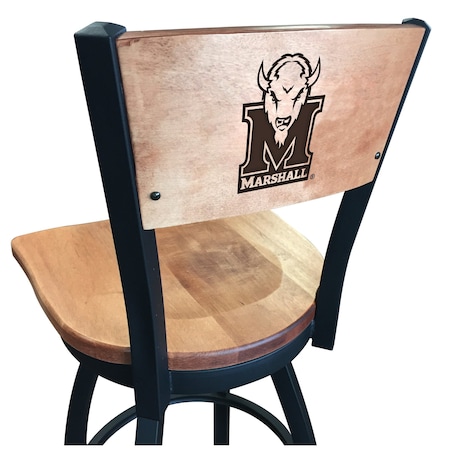 Holland Bar Stool Co 36" Blk Wrinkle Marshall Swivel Bar Stool, Laser Engraved Back L03836BWMedMplAMrshllMedMpl