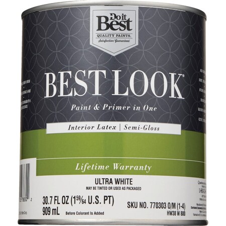 Do It Best Best Look Latex Premium Paint & Primer In One Semi-Gloss Interior Wall Paint Ultra Wht 1 Qt. HW38W0800-14