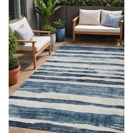 Homeroots 5' X 8' Denim Blue And Gray Striped Washable Indoor Outdoor Area Rug 605898
