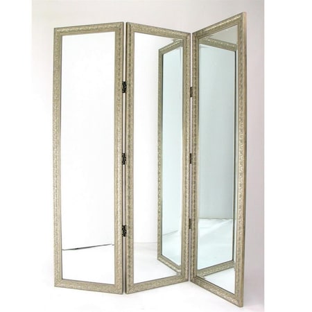 Benzara 72 x 60 x 2 in. Full Size Dressing Screen with 3 Panel Resin Engraved Frame, Gold BM242685