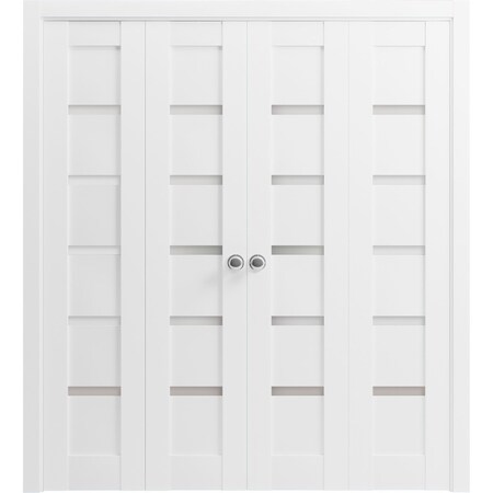 Sartodoors Sliding Closet Double Bi-fold Doors White Solid Core Modern Interior QUADRO4117DBF-WS-72 x 96 (4* 18x96)