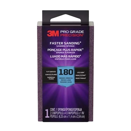 3M Faster Sanding Block Sponge, 2-1/2 in L, 4-1/2 in W, 180 Grit, Fine FSB180-PGP-1T